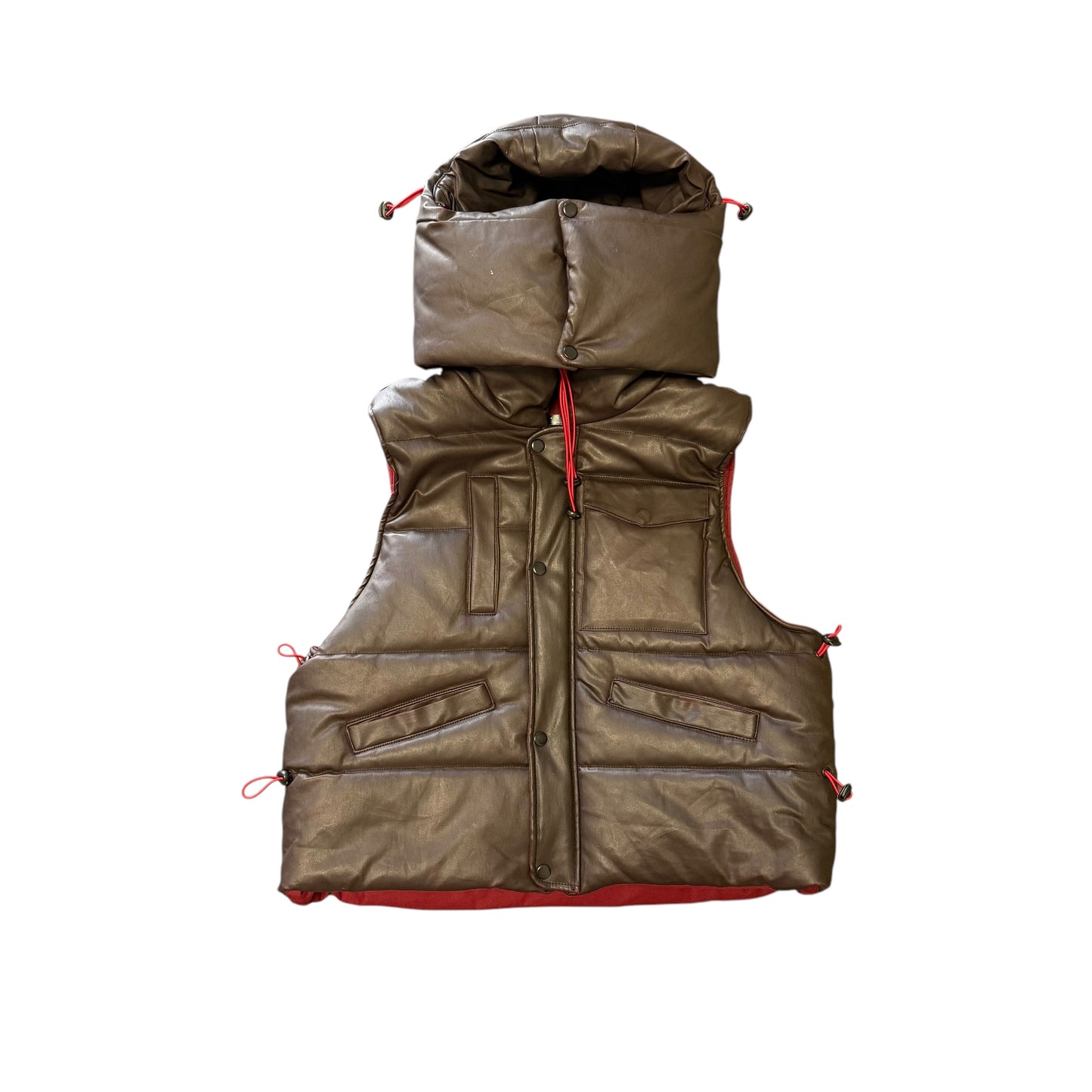 Sp5der Hooded Puffer Vest Brown