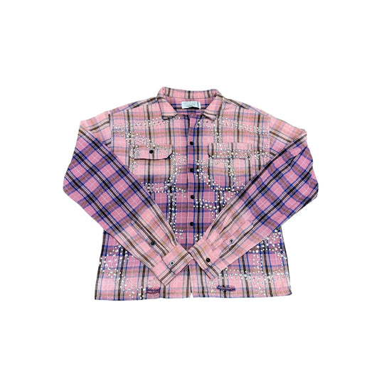 Vale Lives Purple Plaid Rhinestone Button Up