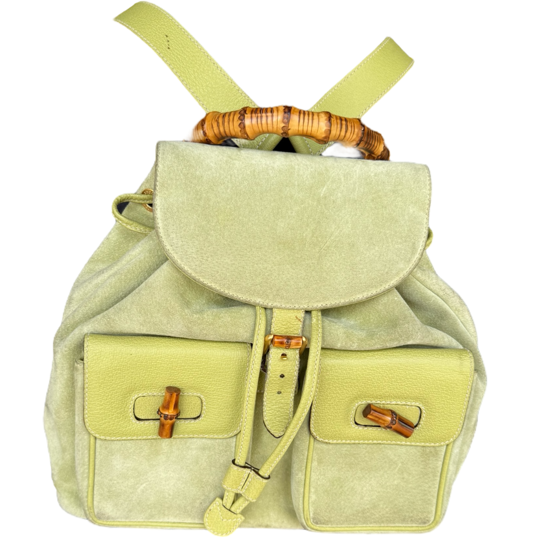 Gucci Suede Calfskin Bamboo Backpack Green