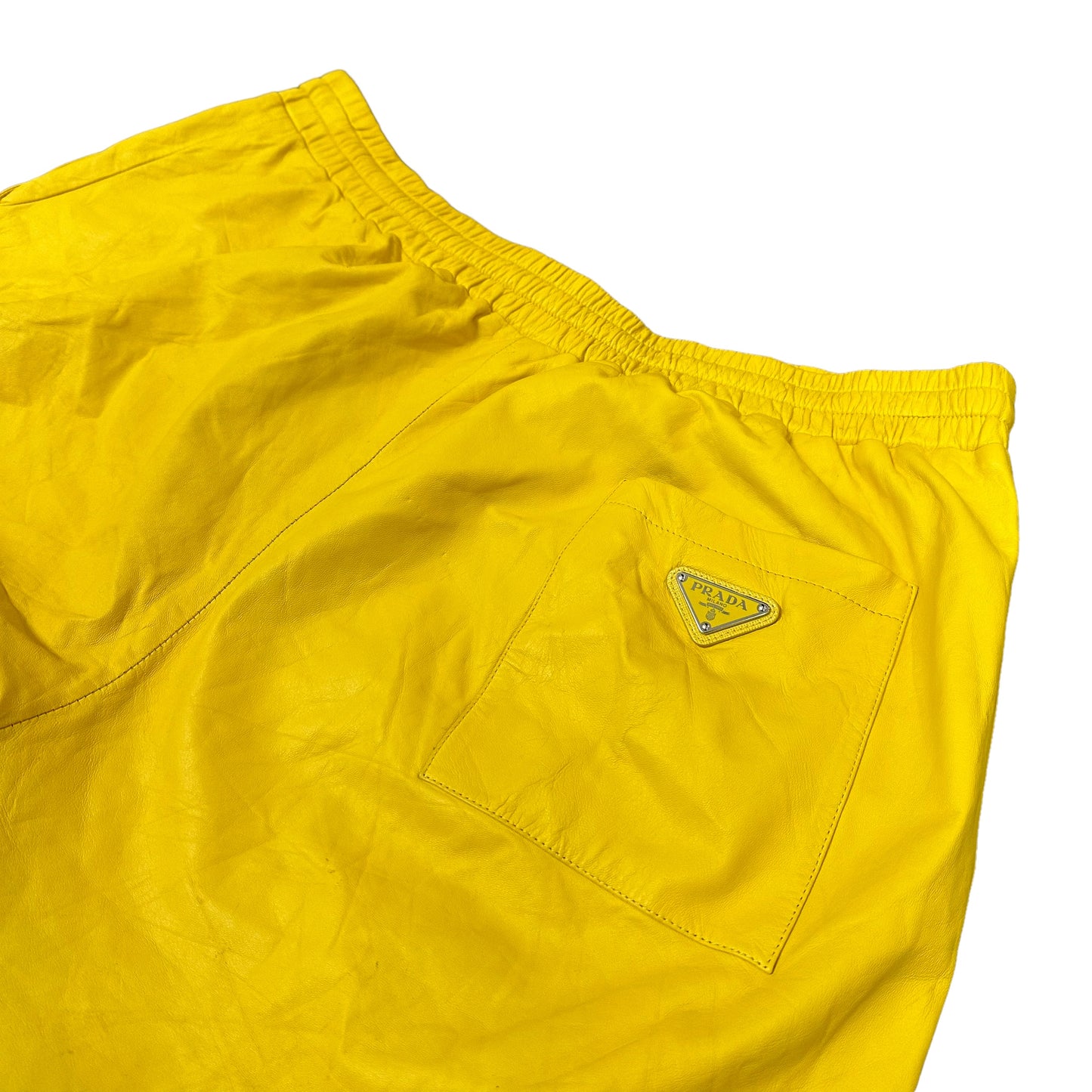 Yellow Prada Leather Shorts