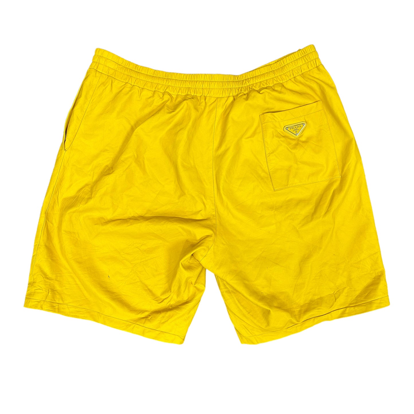 Yellow Prada Leather Shorts