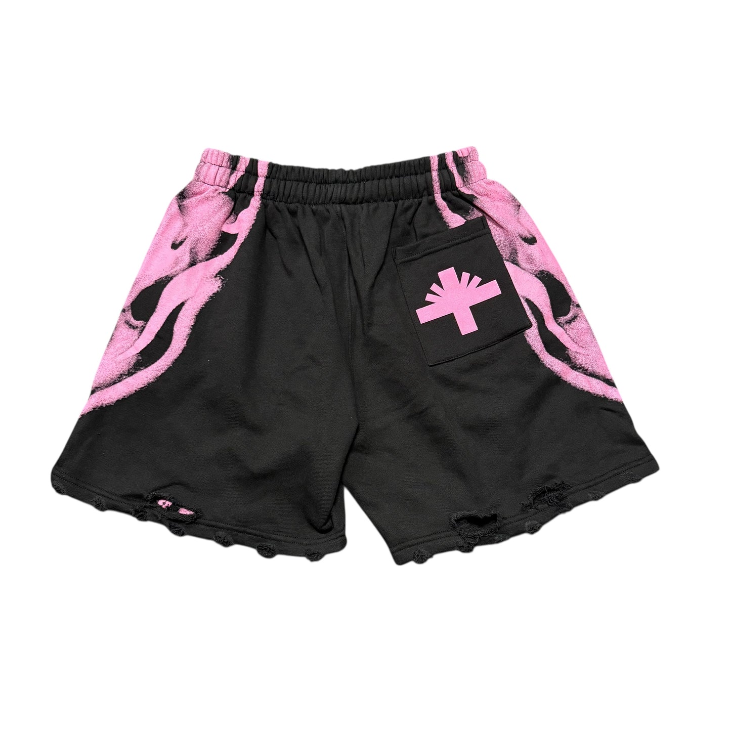 Brand New Vertabrae Skull Storm Distressed Shorts Pink