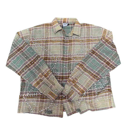 Vale Lives Green Plaid Rhinestone Button Up