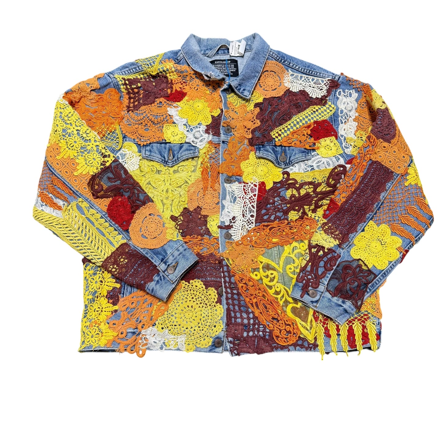 Earthling Vip Poetic Lust Blue Orange Yellow Lace Crochet Jacket