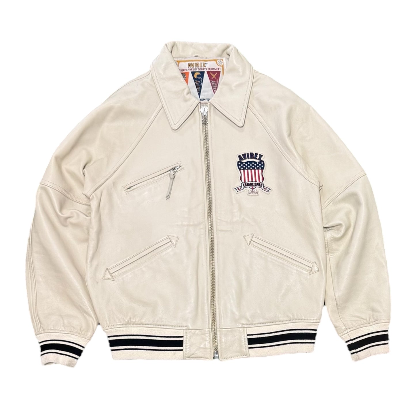 90s AVIREX Cream Leather Jacket
