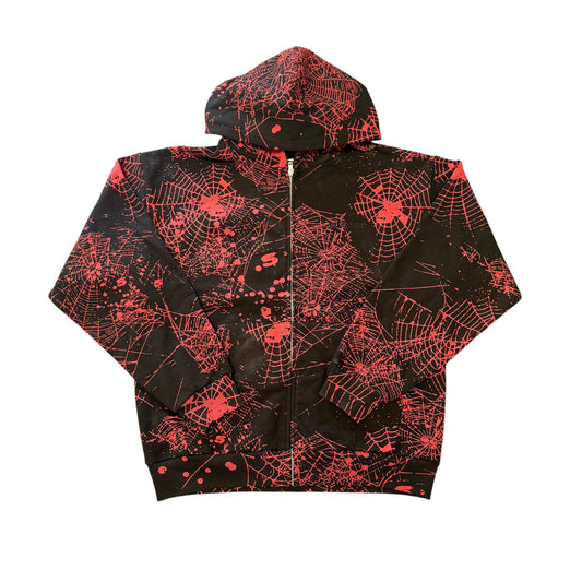 Sp5der Black/Red Web Zip Hoodie