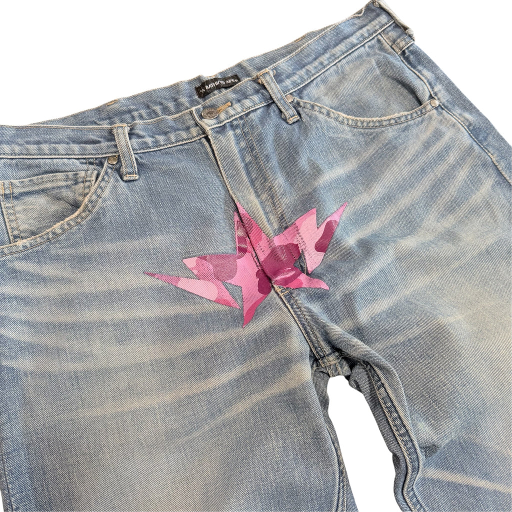 A Bathing Ape Bapesta Star Denim Jeans “Pink”