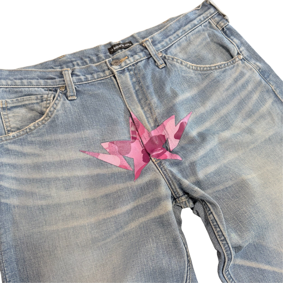 A Bathing Ape Bapesta Star Denim Jeans “Pink”