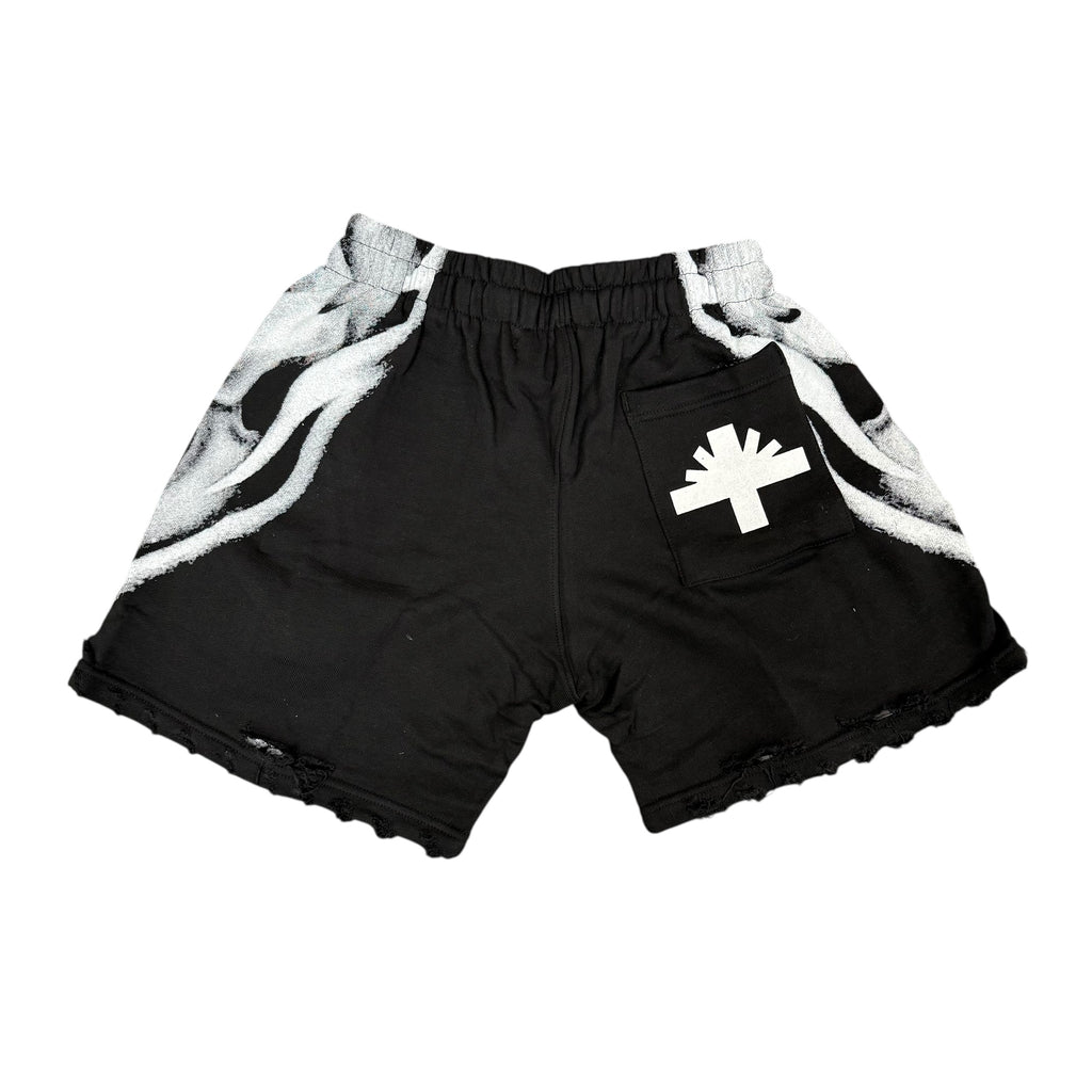 Brand New Vertabrae Skull Storm Distressed Shorts White
