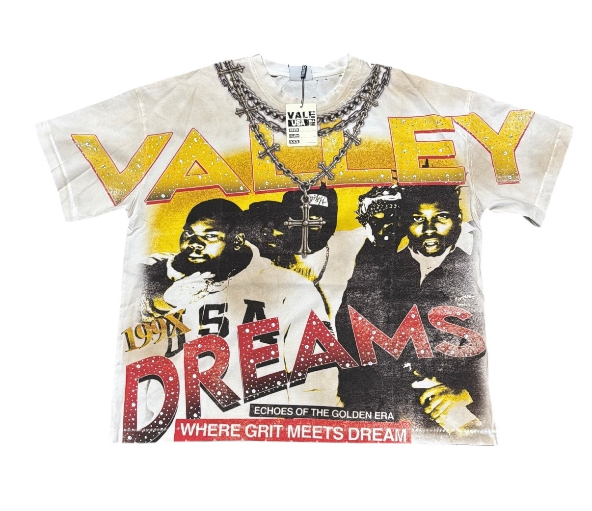 Brand New Vale 4Ever Golden Bling Tee White