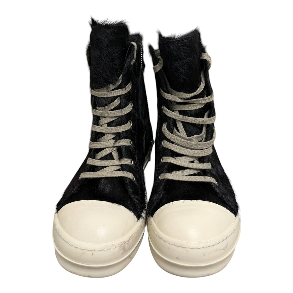 Rick Owens Black Pony Hair Ramone High Sneakers