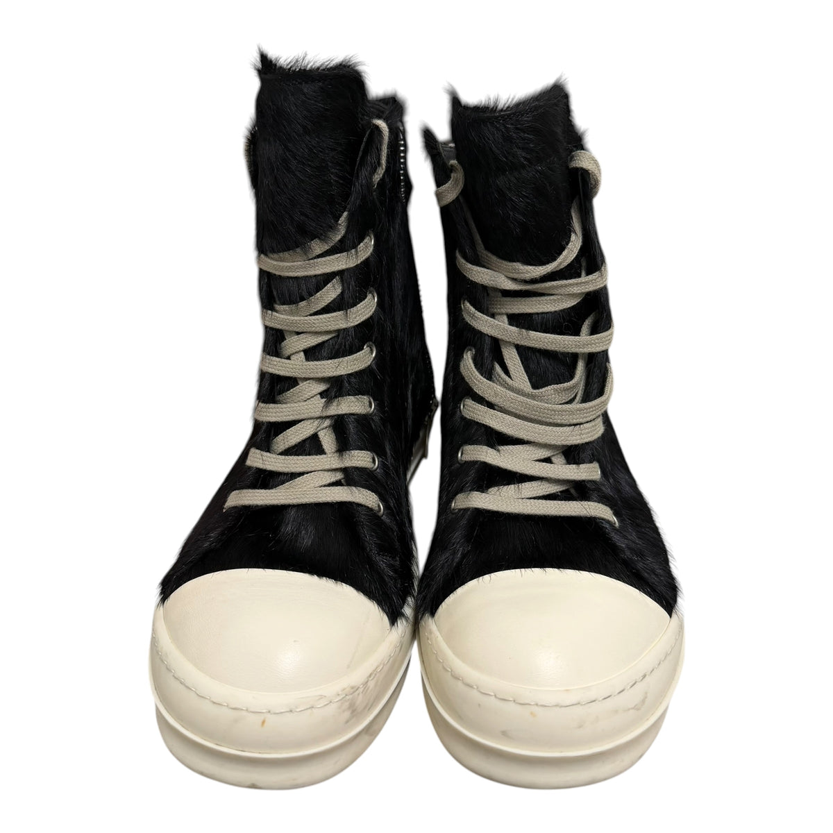 Rick Owens Black Pony Hair Ramone High Sneakers