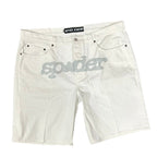 Sp5der Front Logo White Denim Shorts