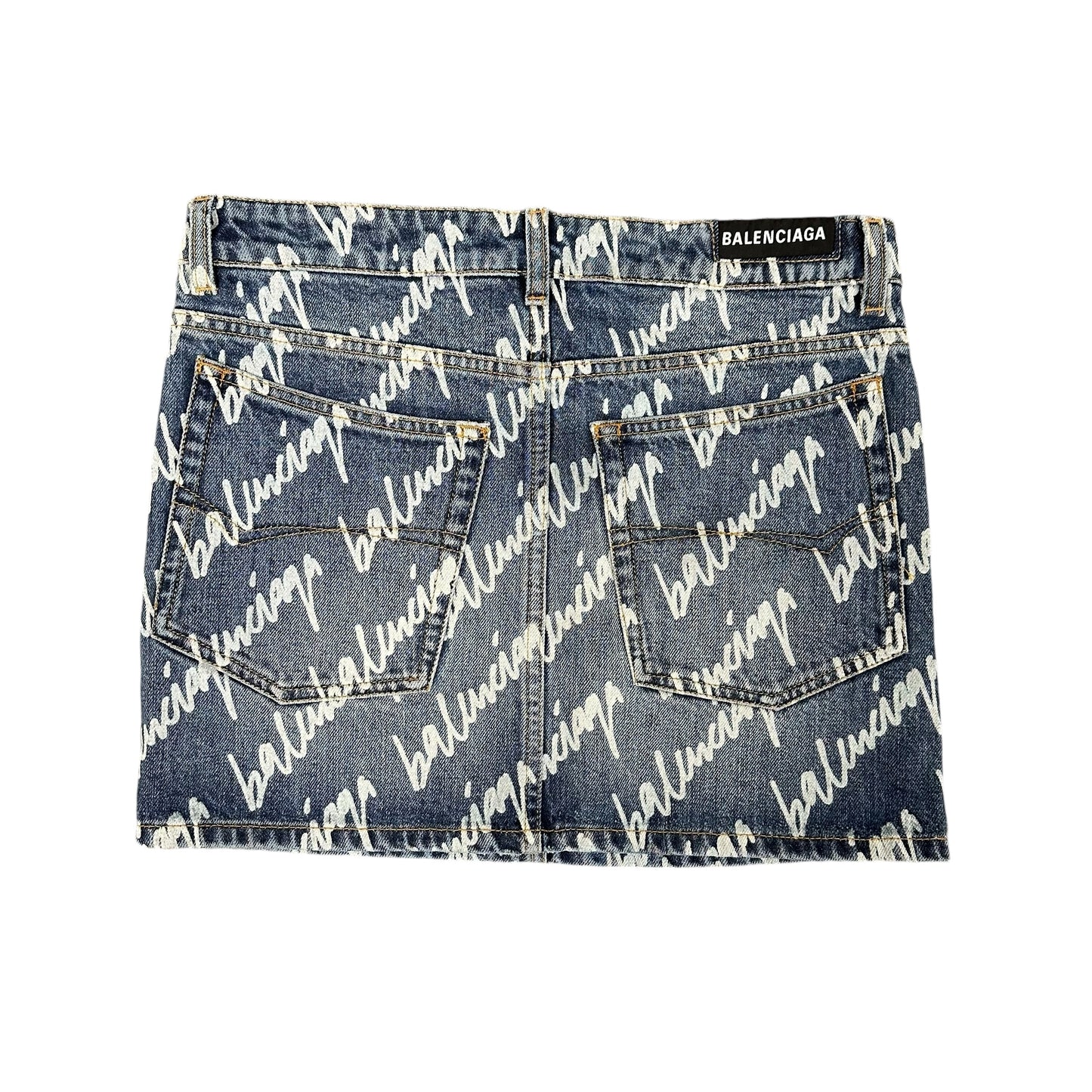 Balenciaga Denim All Over Print Skirt