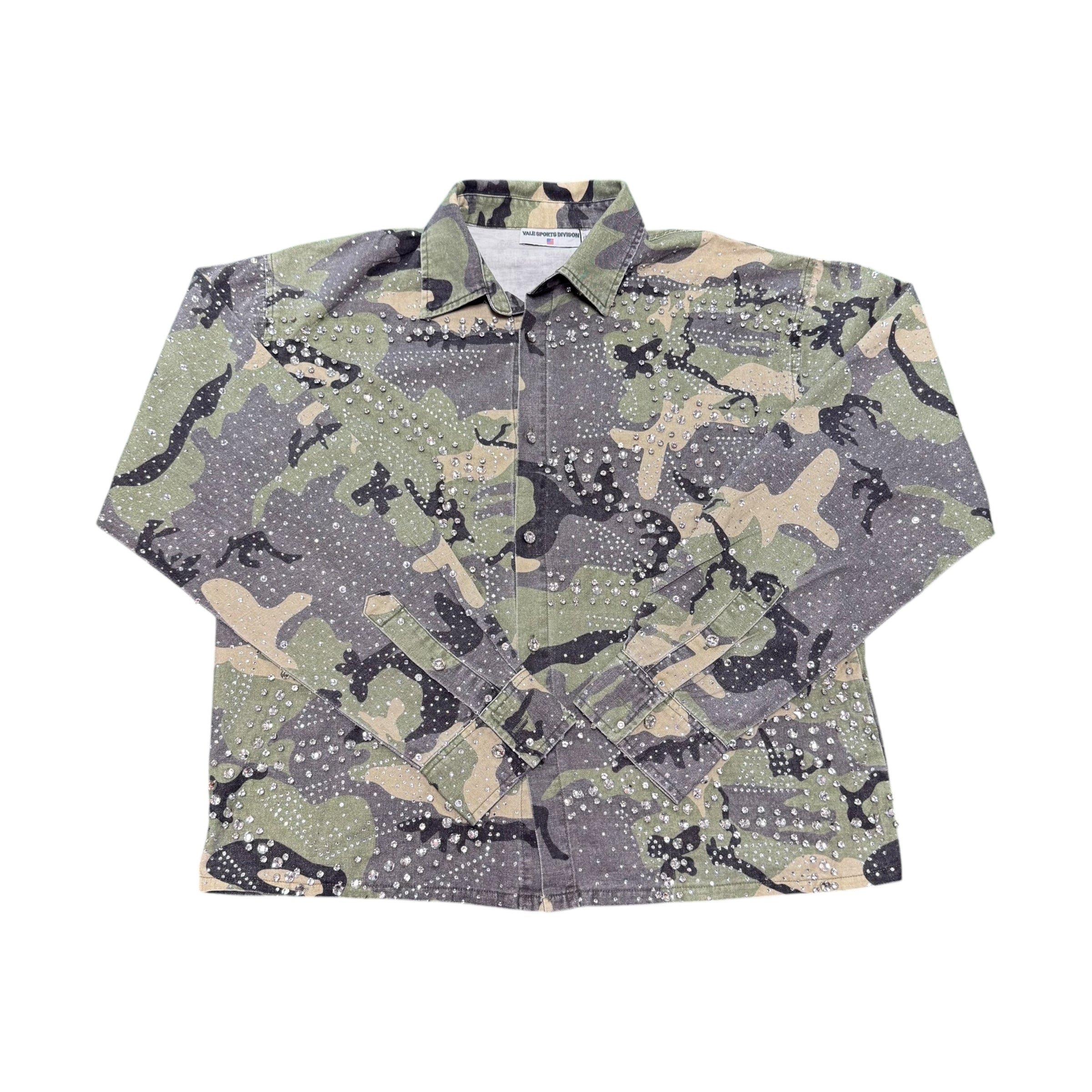 Vale Lives Camo Rhinestone Button Up