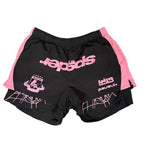 SP5DER Soccer Double-Layer Logo-Print Shorts ‘Black/Pink’