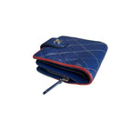 CHANEL Compact Wallet Lamb Skin Blue