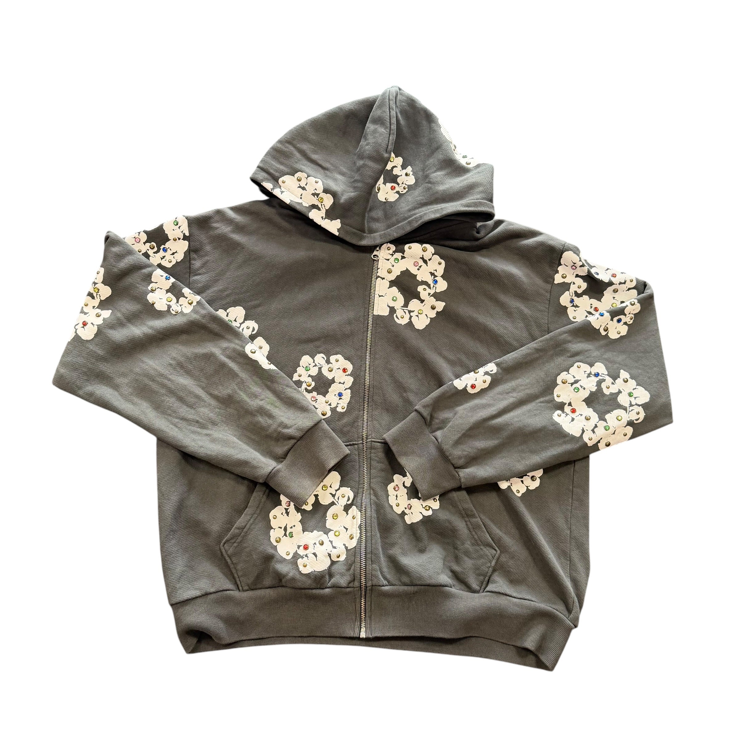 Denim Tears Rhinestone Grey Zip Hoodie