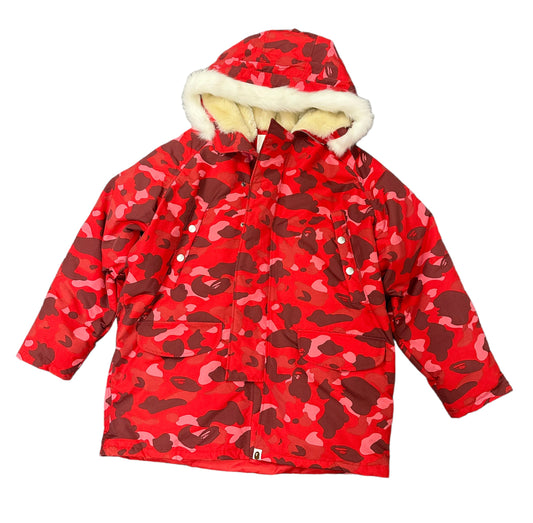 Bape Red Camo Snow Down Fur Jacket