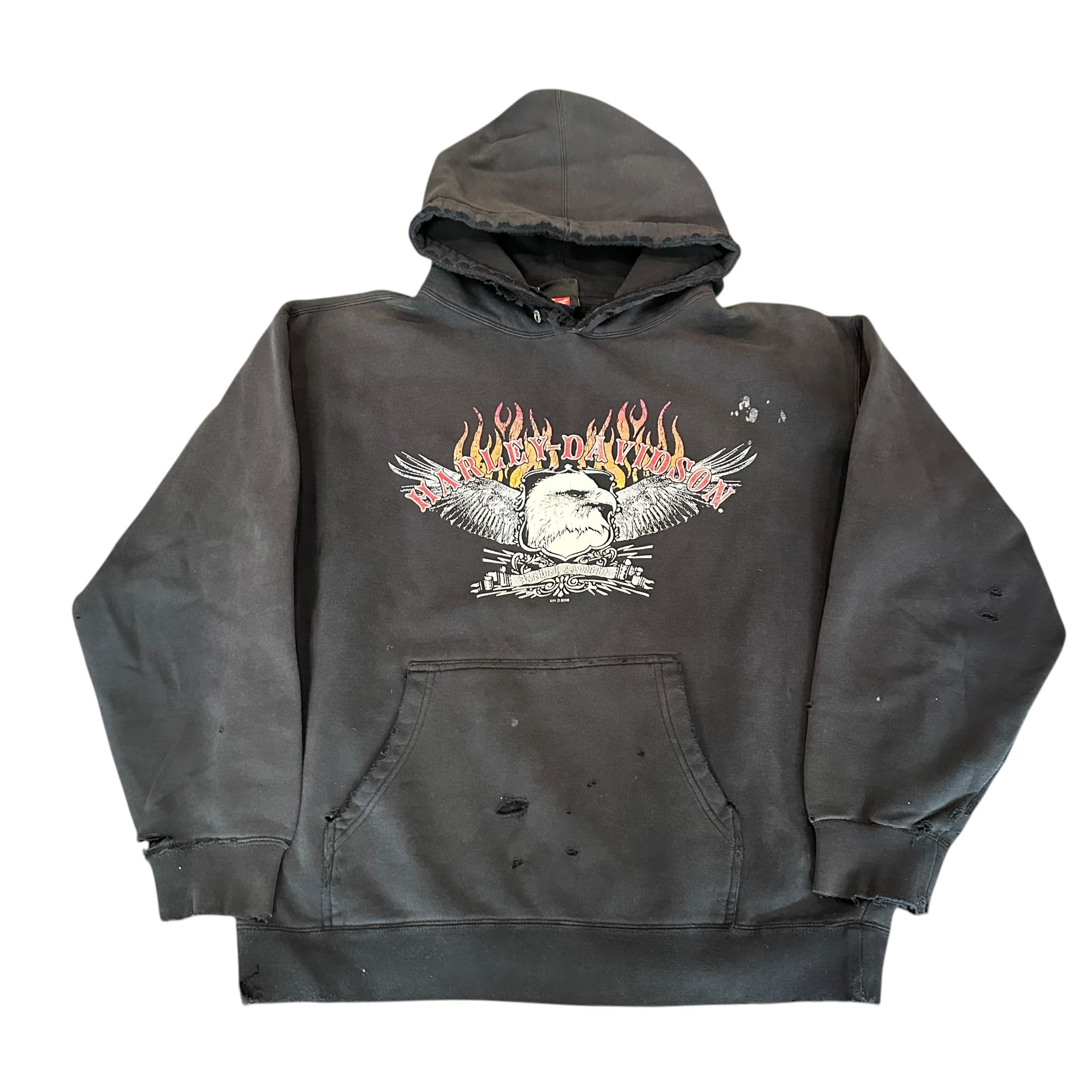 Black Distressed Harley Davidson Hoodie