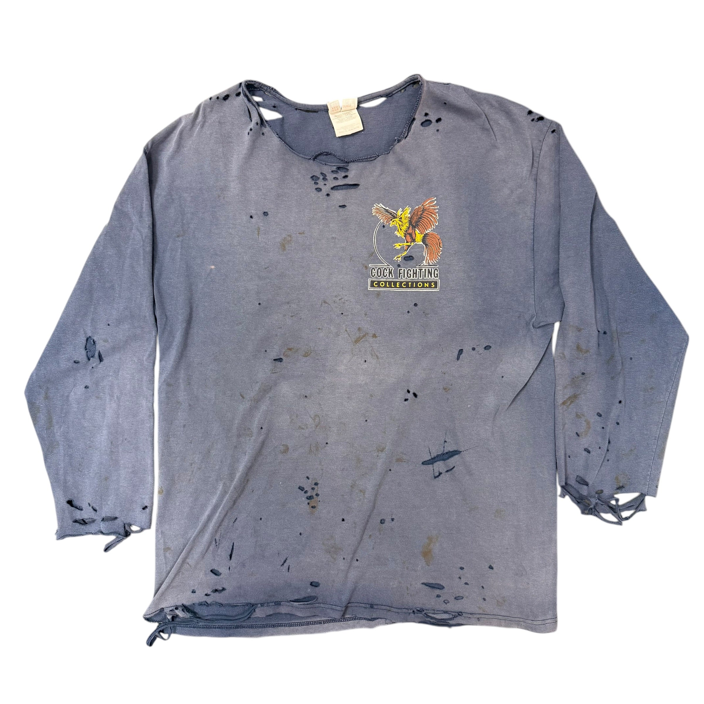 Vintage Game Cock Distressed L/S Navy Tee