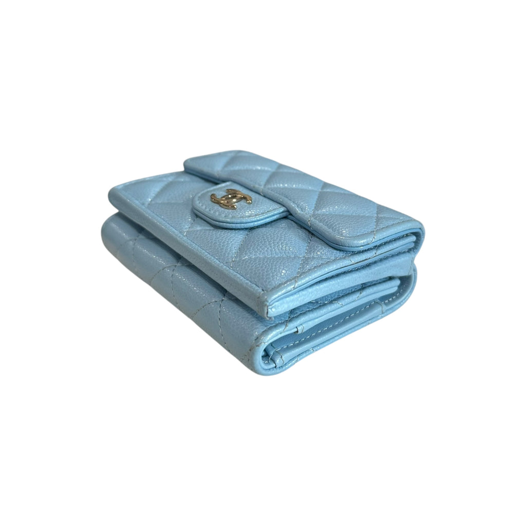 Chanel Caviar Quilted Double Flap Wallet Light Blue