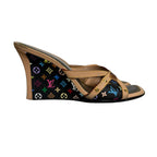 Louis Vuitton Black Monogram Multicolor Wedge Sandals