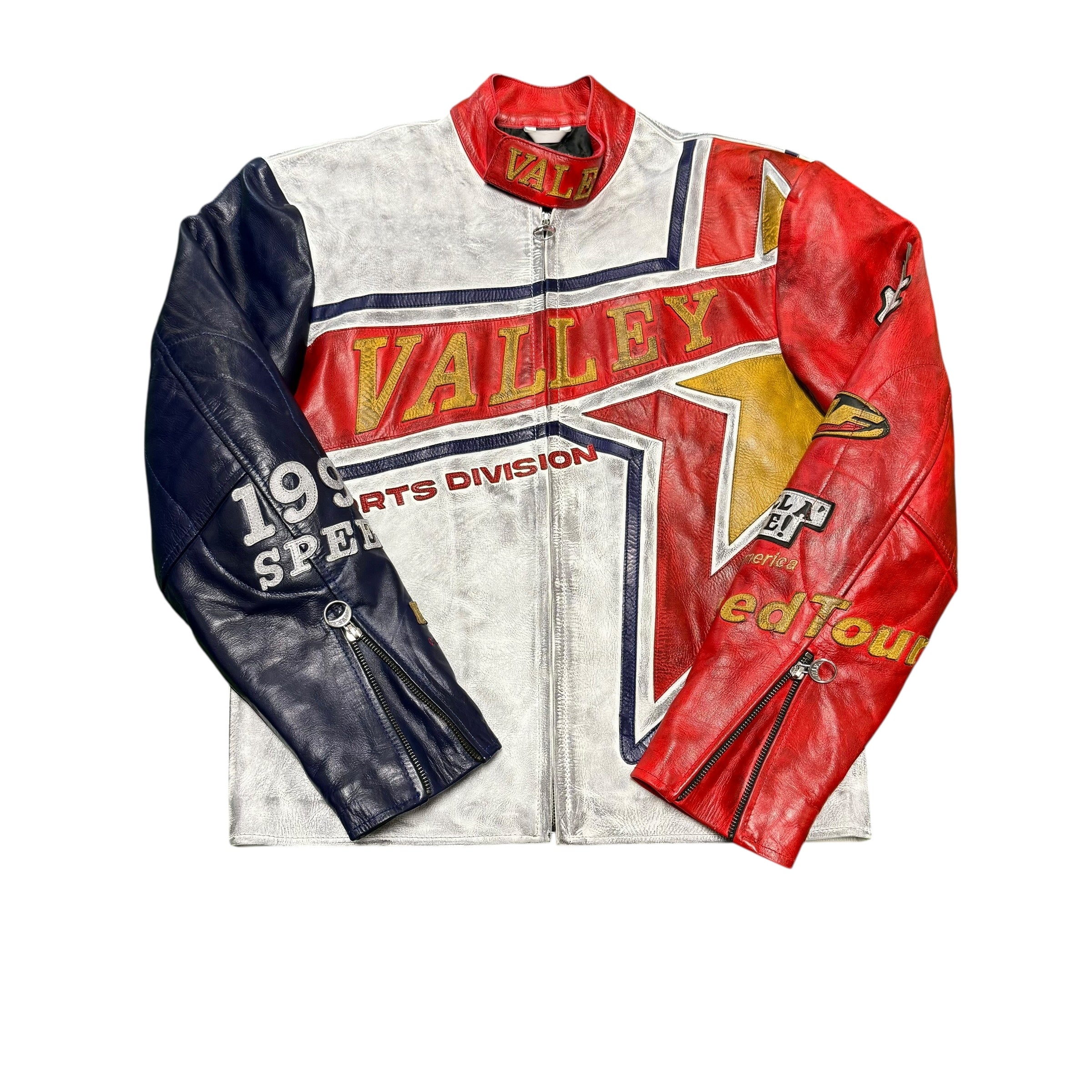 Vale Lives Red/Blue Leather Moto Jacket
