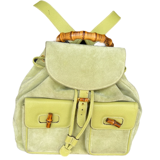 Gucci Suede Calfskin Bamboo Backpack Green