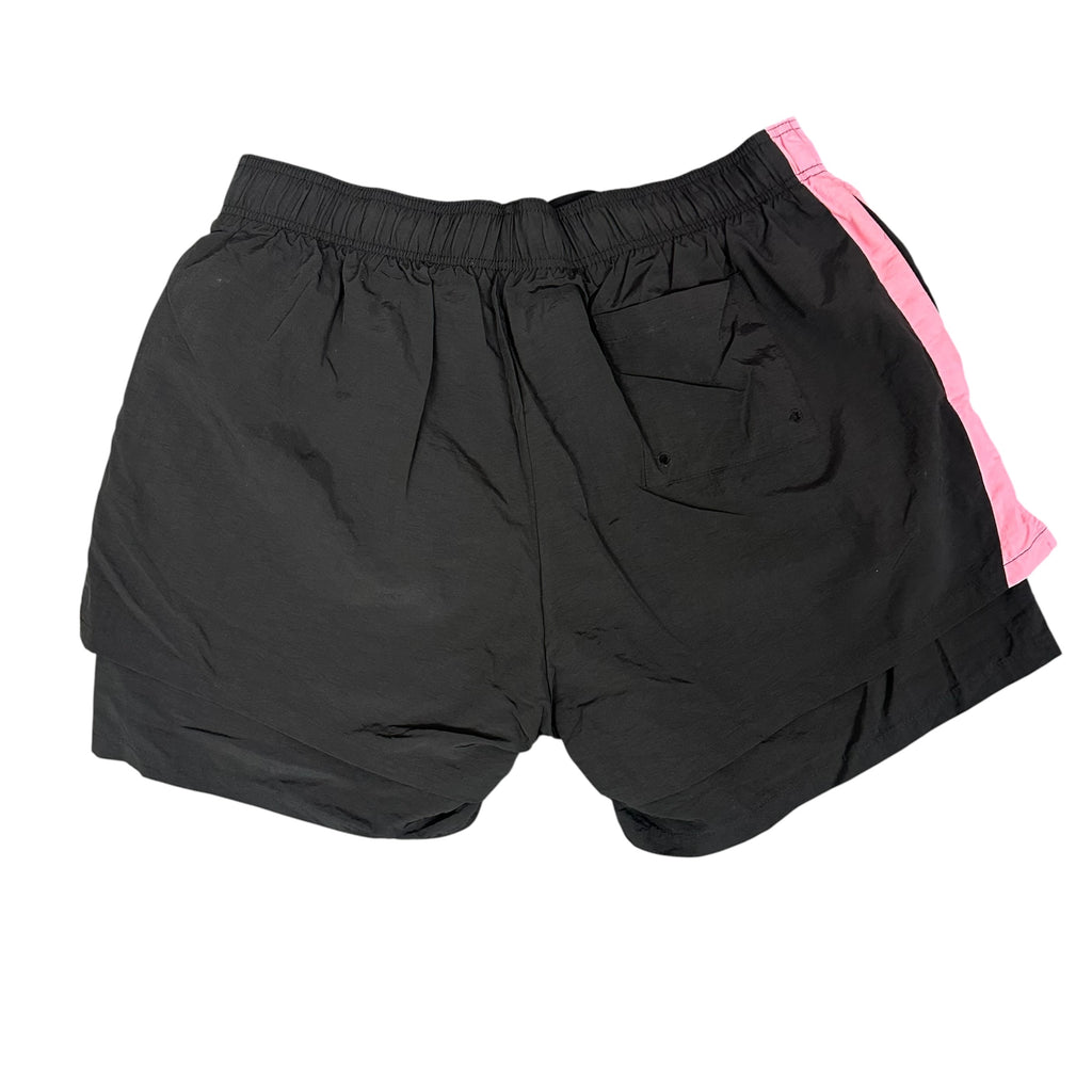 SP5DER Soccer Double-Layer Logo-Print Shorts ‘Black/Pink’