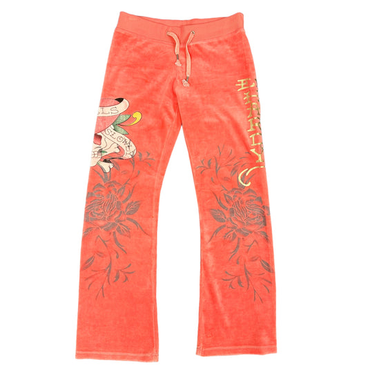 Ed Hardy Peach Butterfly Velour Sweatpants