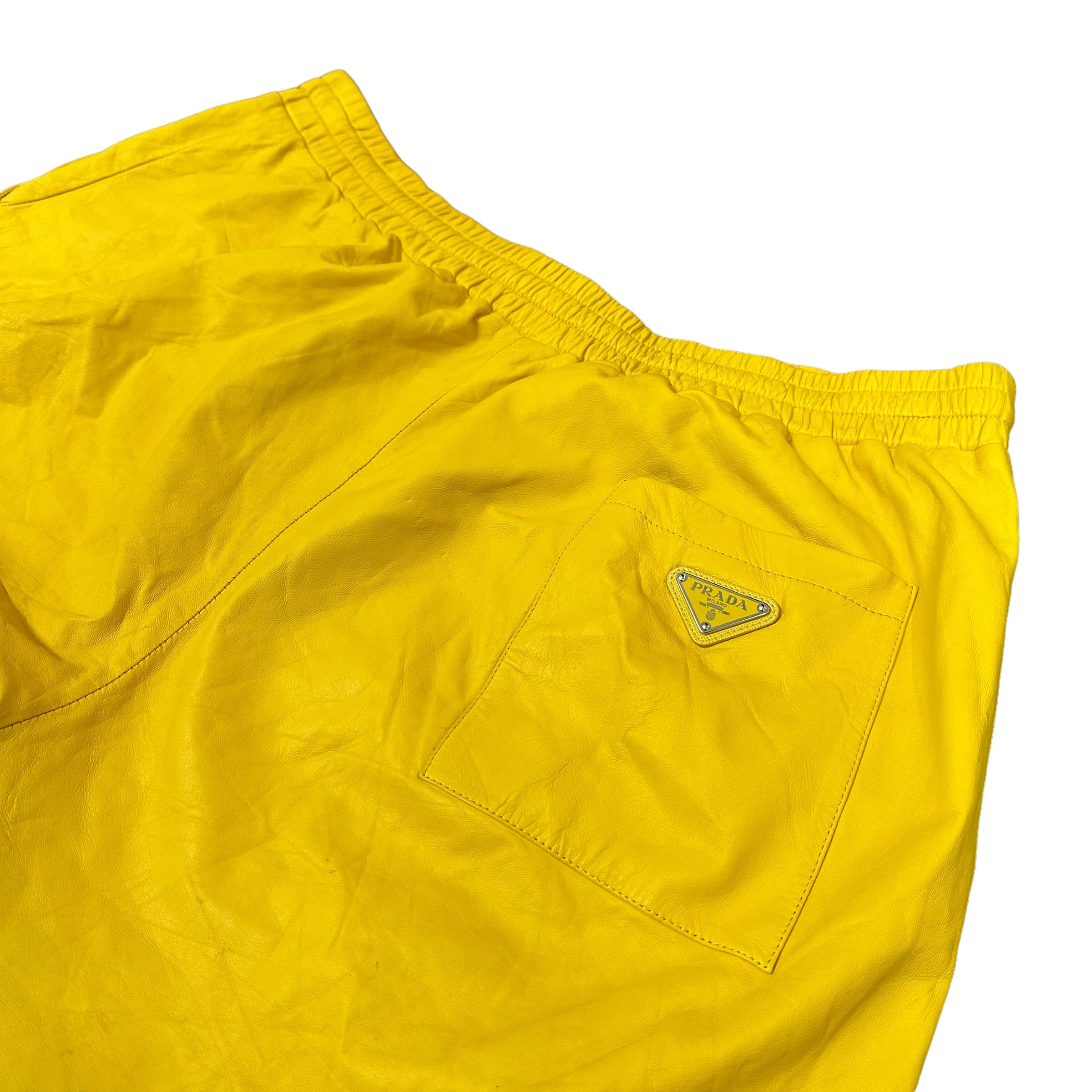 Yellow Prada Leather Shorts