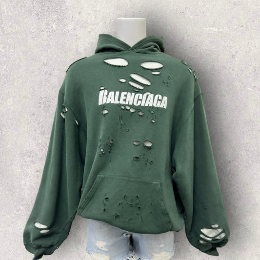 Balenciaga Distressed Hoodie Green