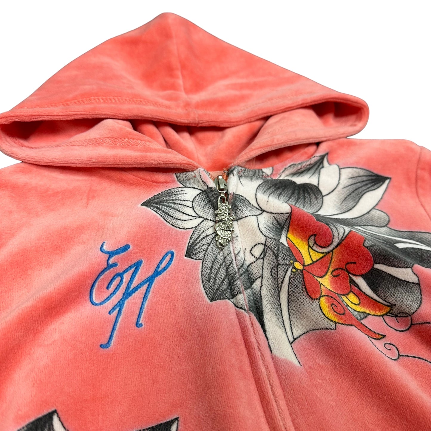 Ed Hardy Peach Butterfly Velour Hoodie