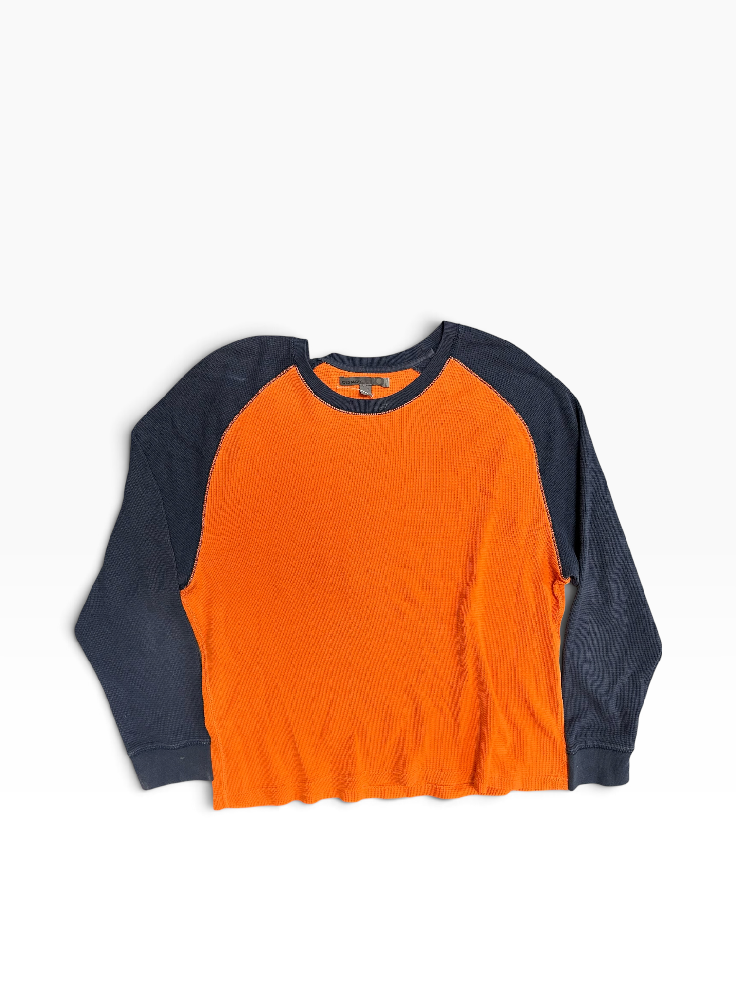 Vintage Orange And Navy Blue Waffle-Knit Thermal
