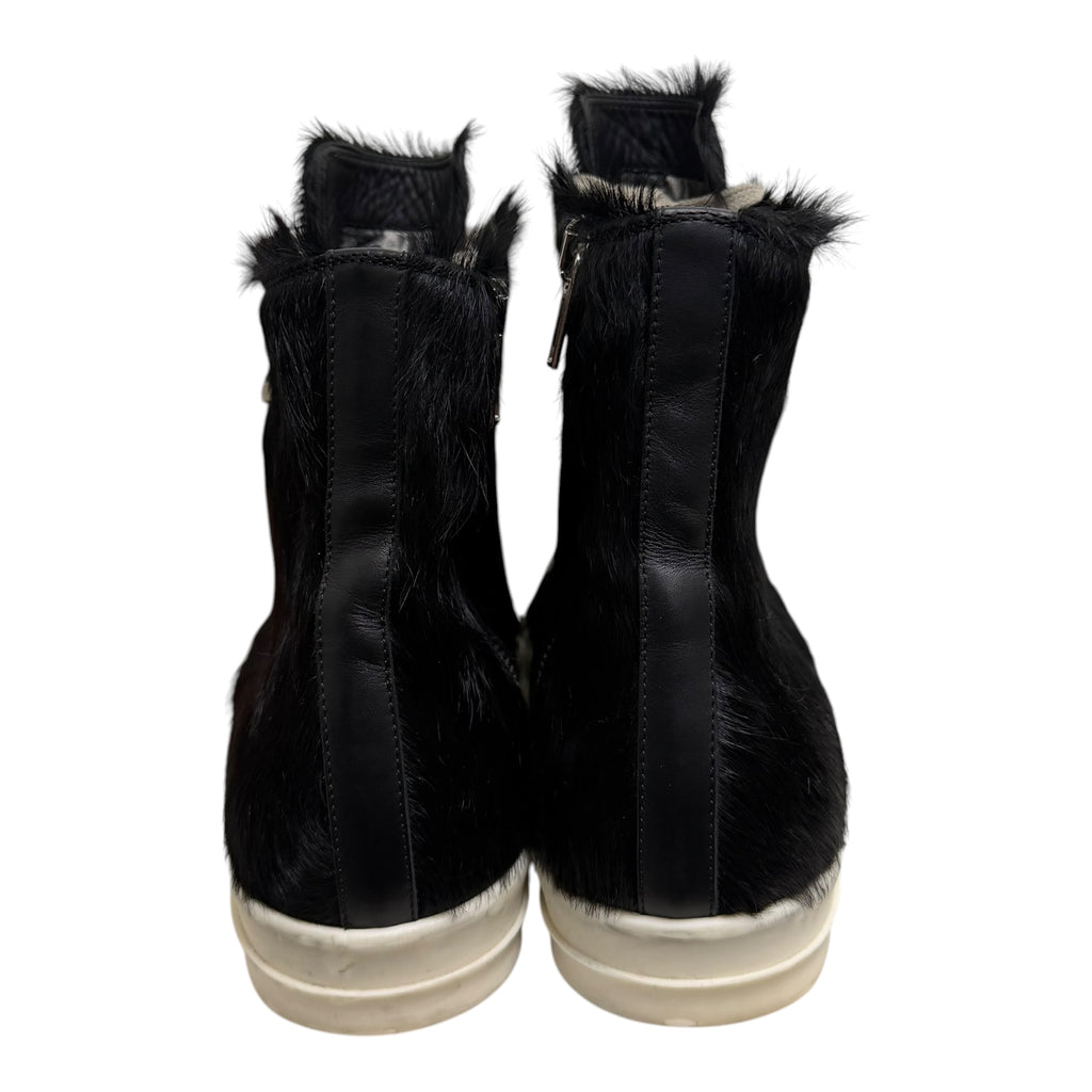 Rick Owens Black Pony Hair Ramone High Sneakers