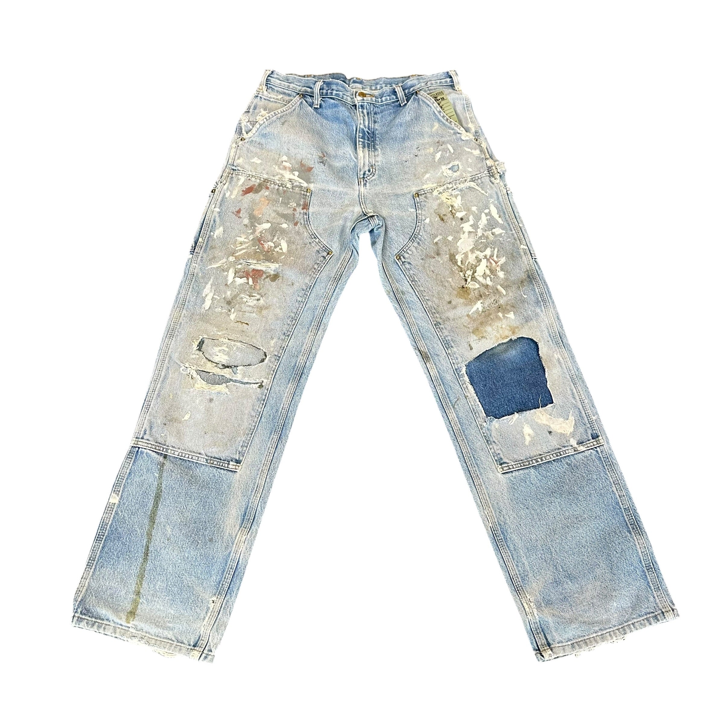 Vintage Carhartt Double Knee Light Wash Paint Splatter Pants (33)