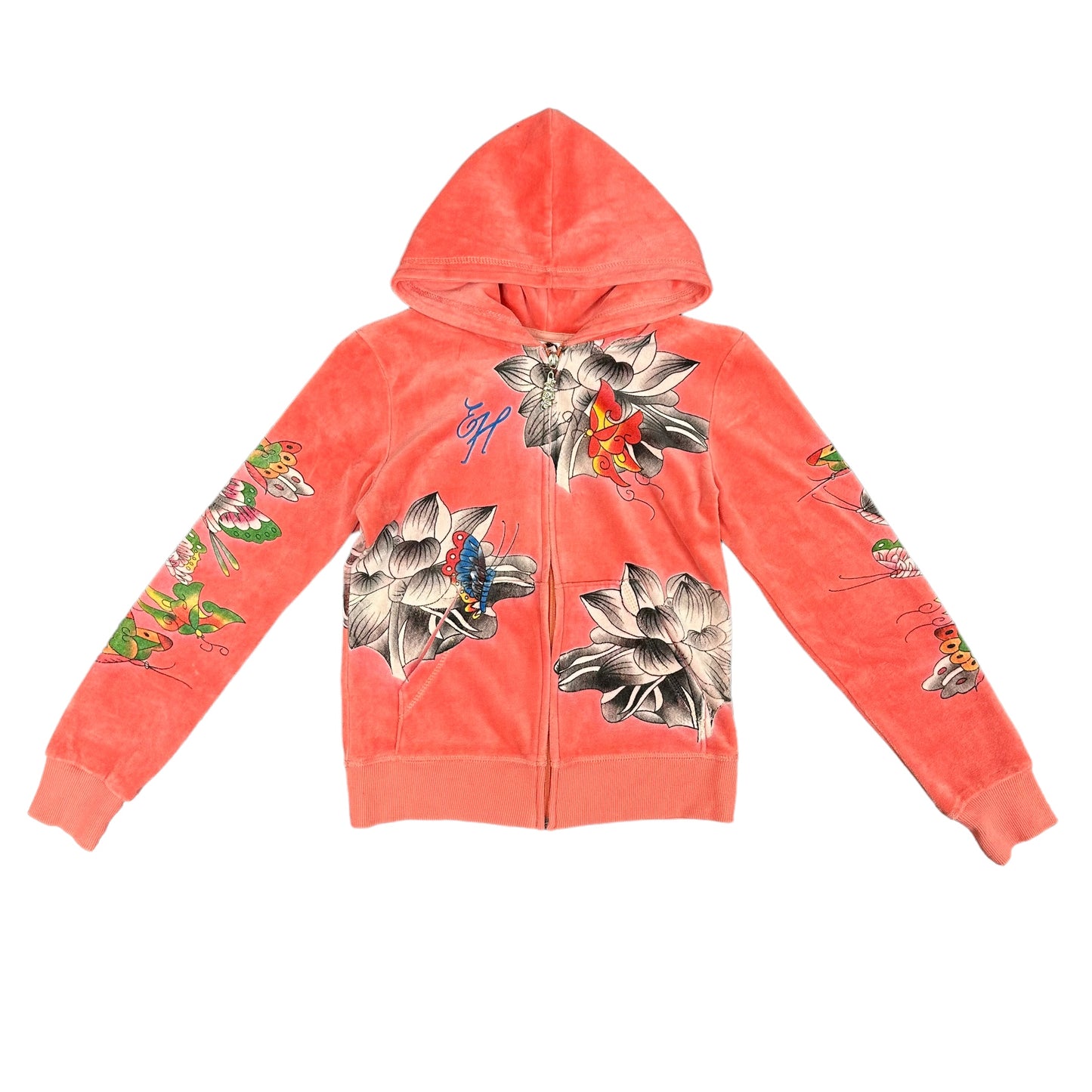 Ed Hardy Peach Butterfly Velour Hoodie