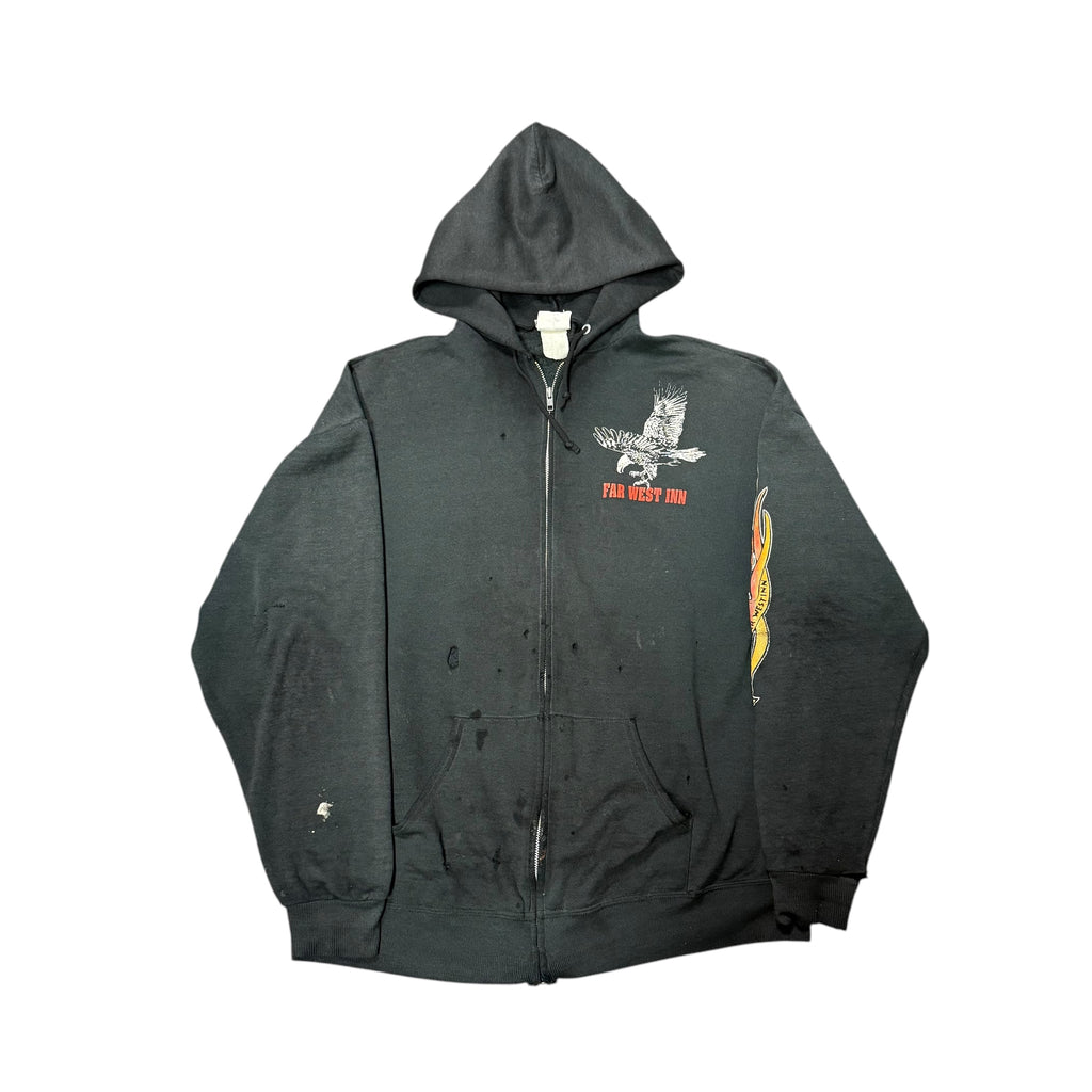 Vintage Far West Inn Black Zip Up Hoodie