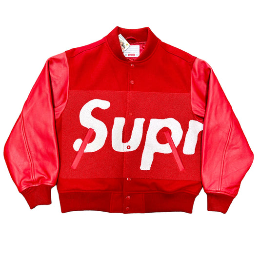 Red Supreme Box Logo Varsity Jacket