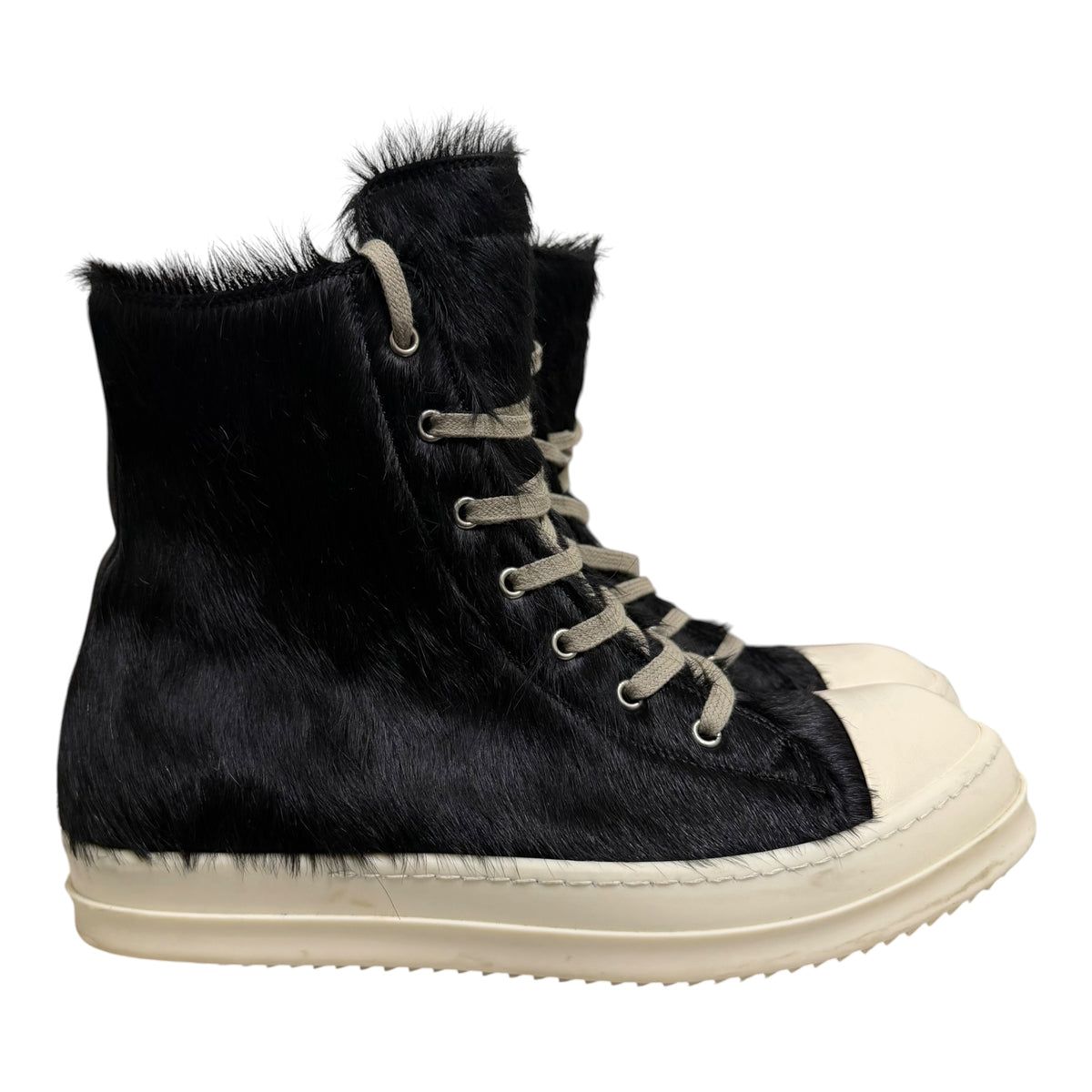 Rick Owens Black Pony Hair Ramone High Sneakers