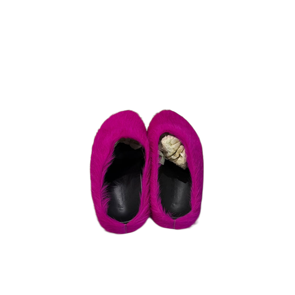 Marni Fuchsia Long Hair Calfskin Slides Purple