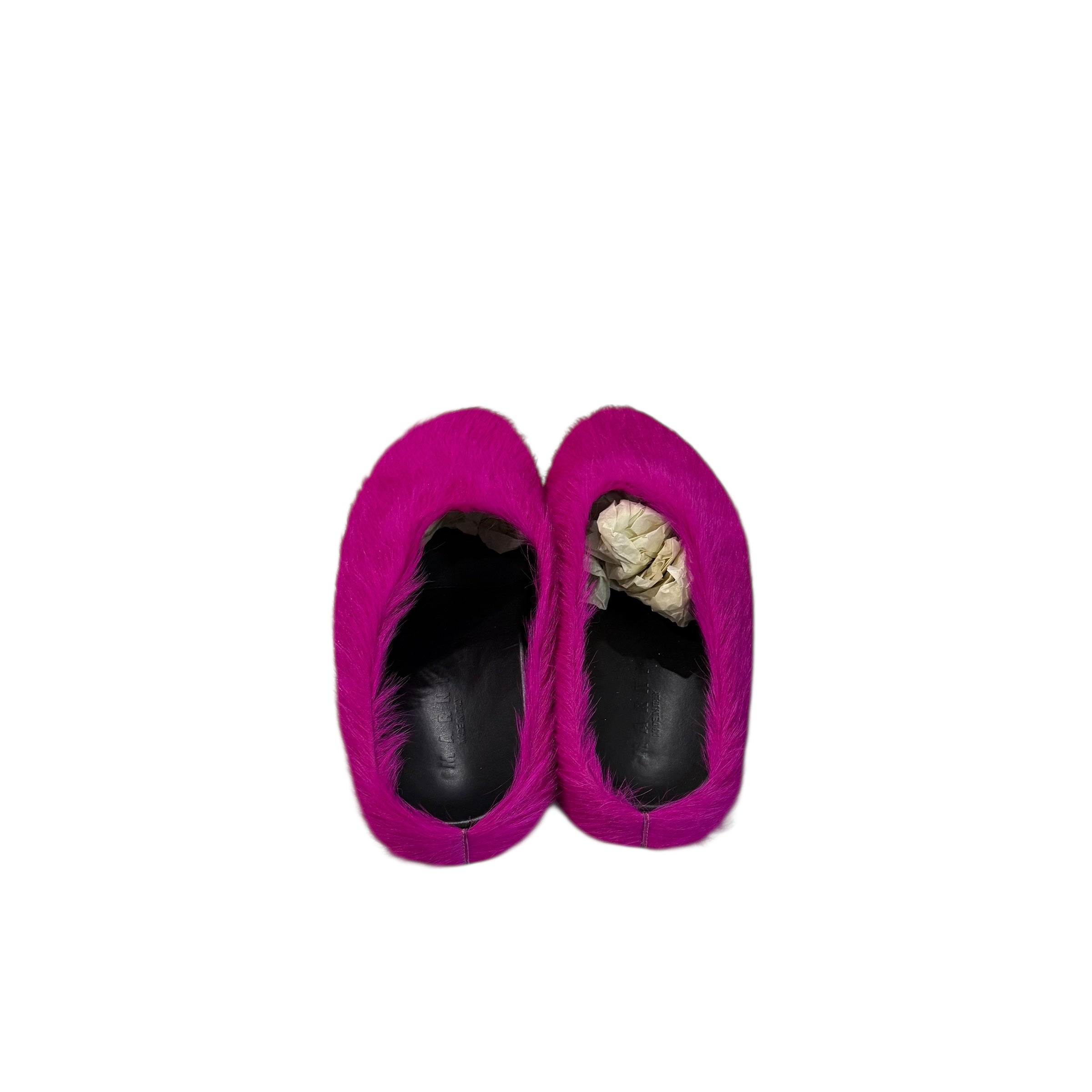 Marni Fuchsia Long Hair Calfskin Slides Purple