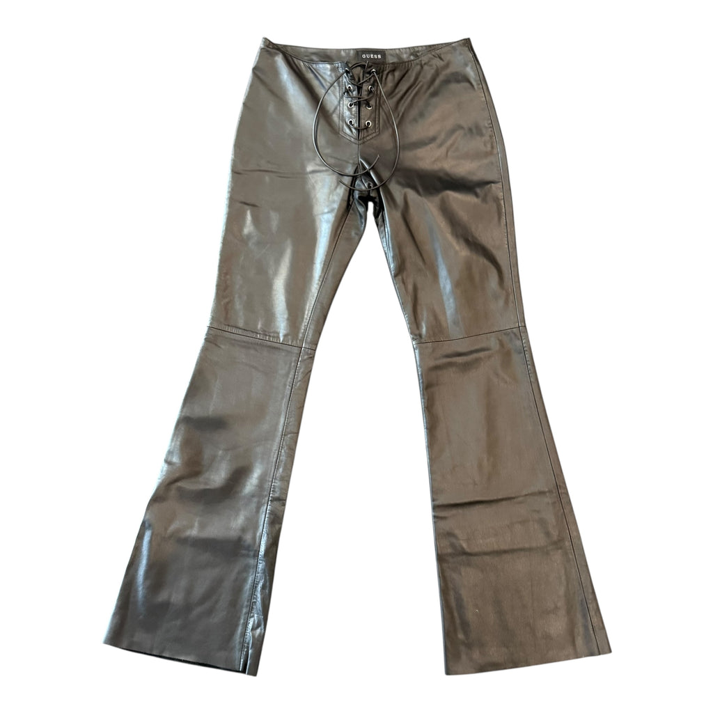 Black Lace Up Leather Pants