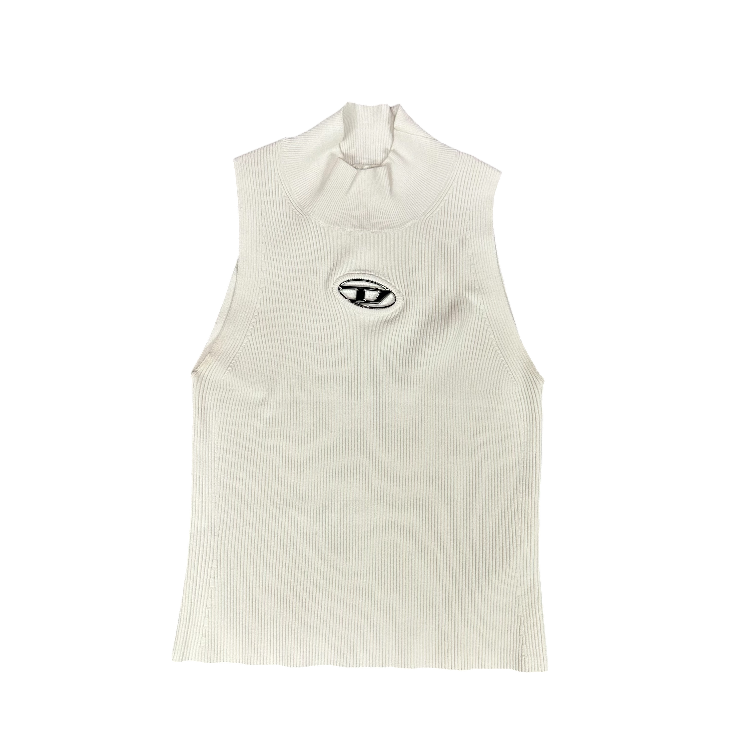 Diesel White Ribbed Tank Top