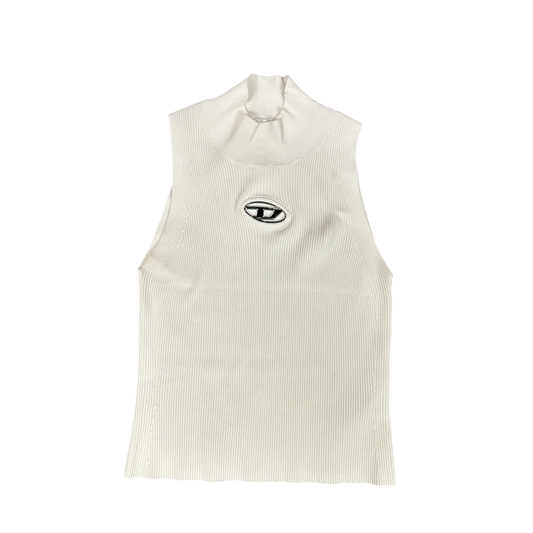 Diesel White Ribbed Tank Top