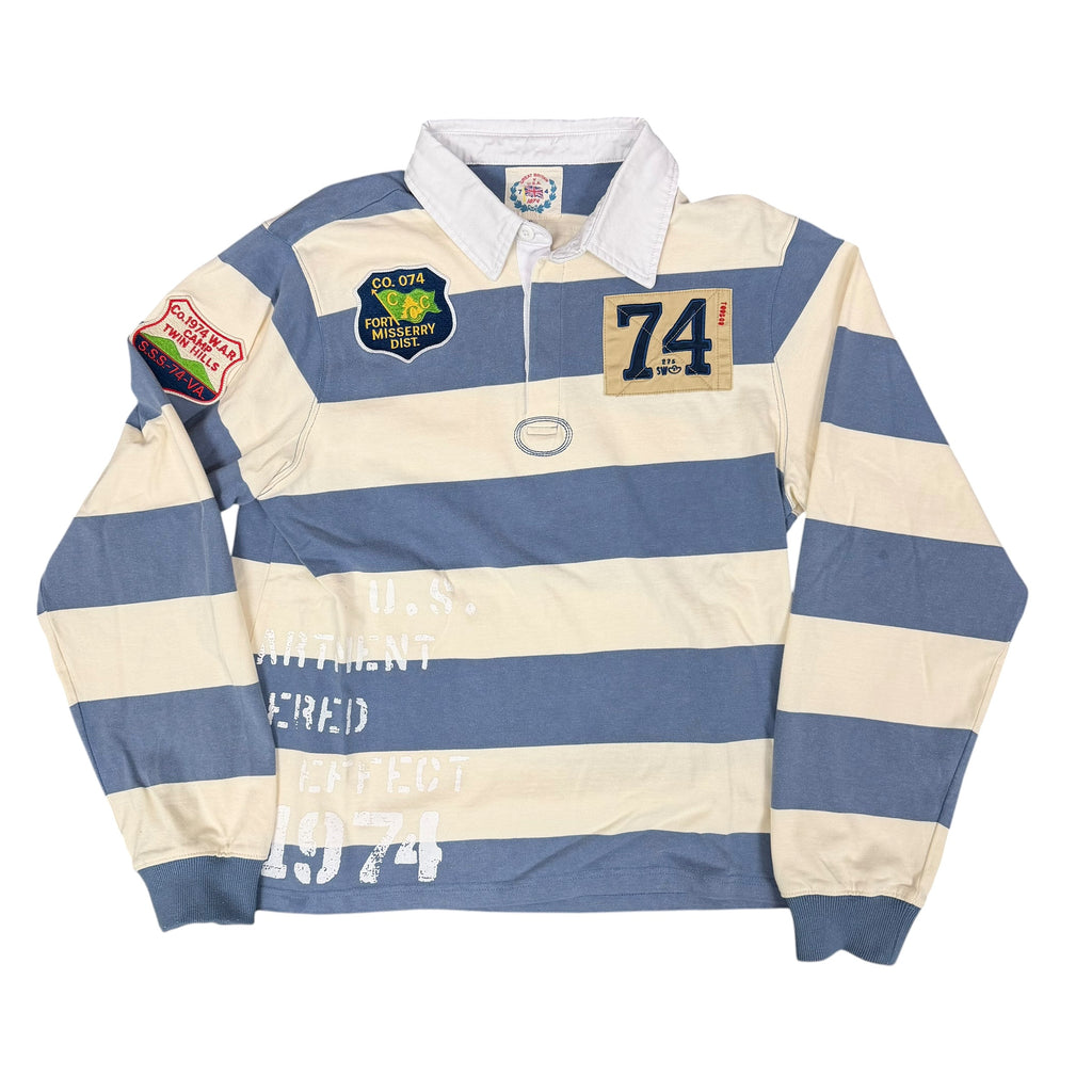 74 is War Blue/Cream Rugby