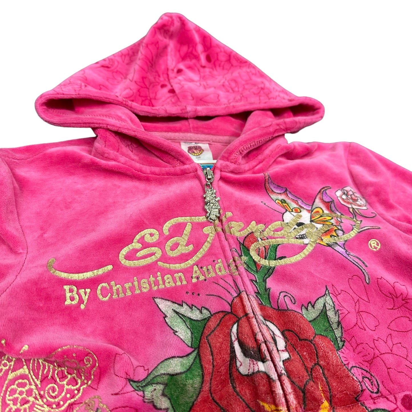 Ed Hardy Pink Skull Rose Velour Hoodie