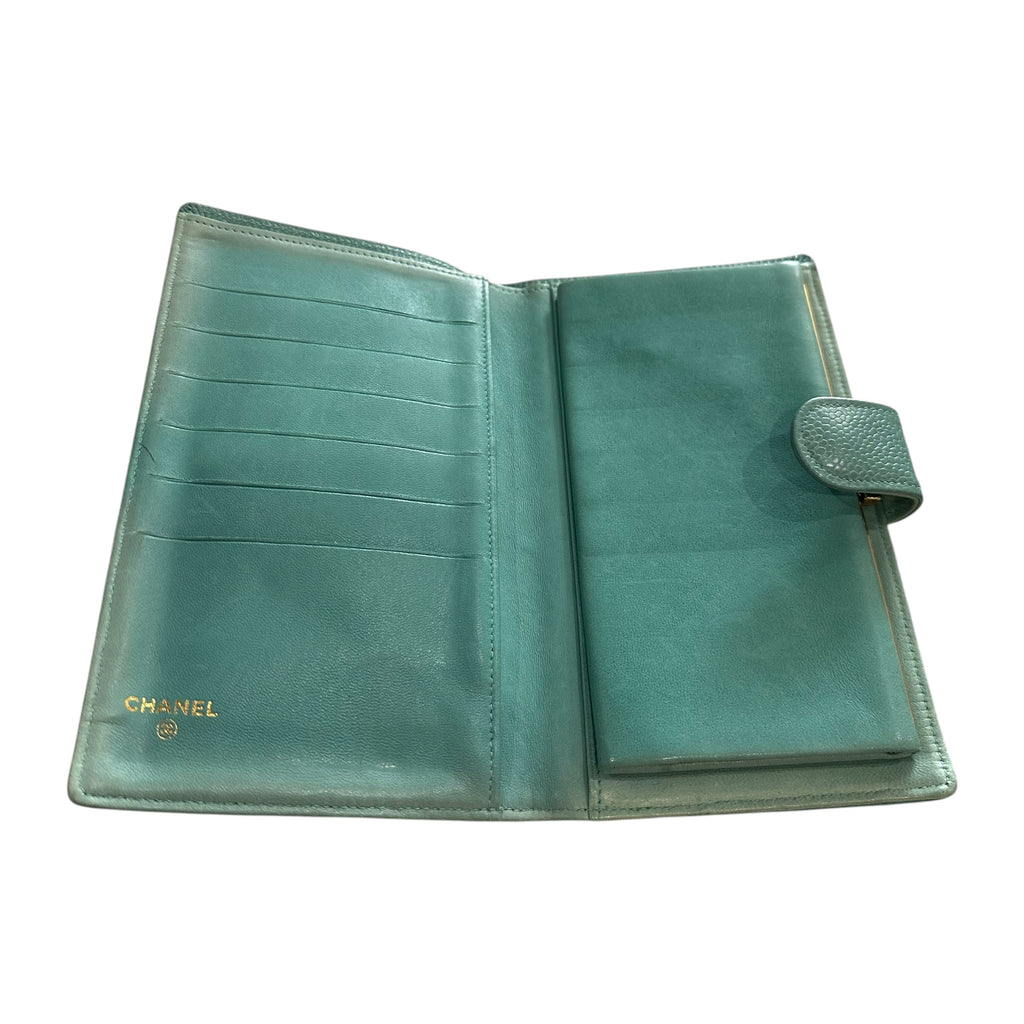 Chanel Green Calfskin Long Wallet Purse