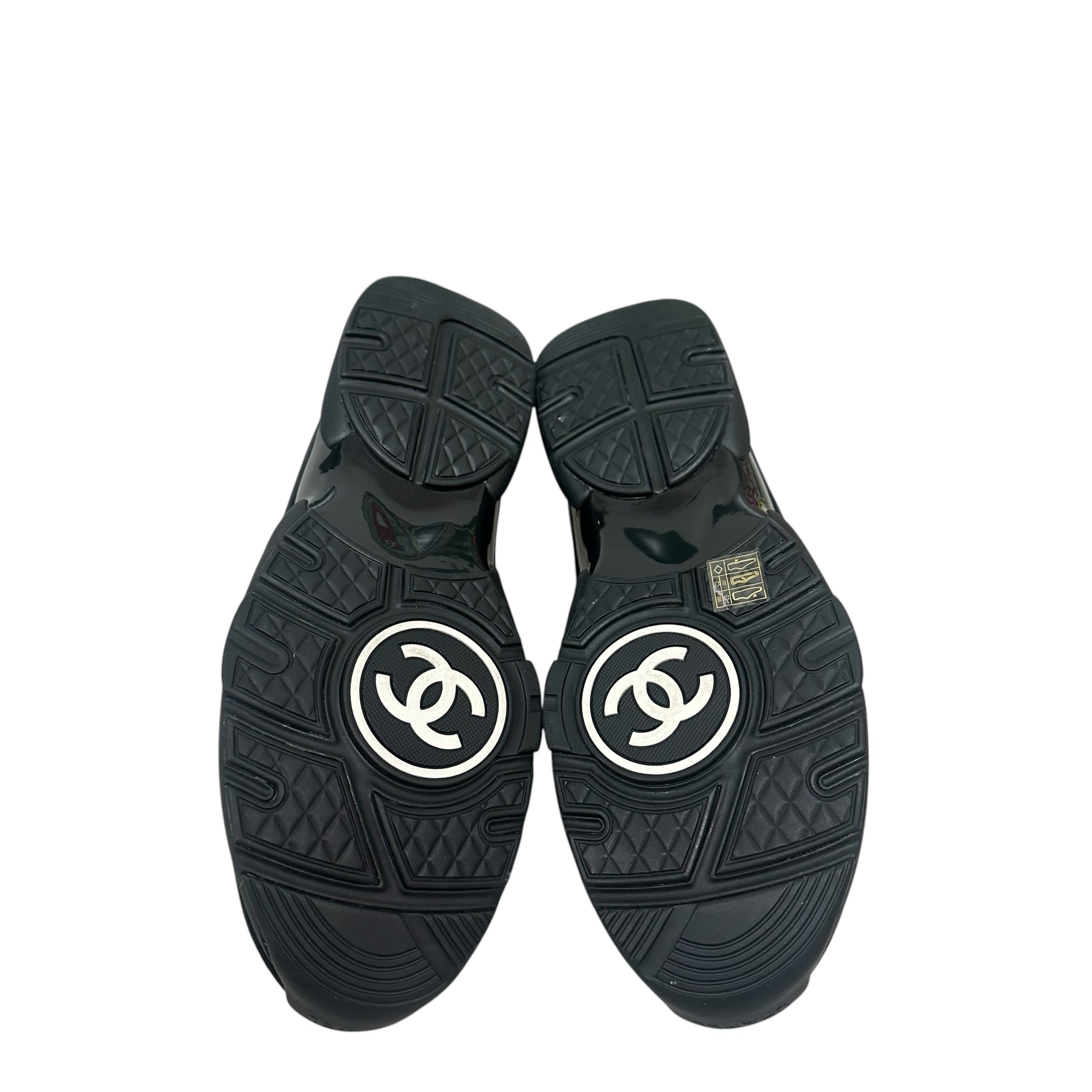 CHANEL Black and Gold CC Emblem Low TopTrainer Sneakers
